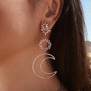 Rose Gold Boho Mismatched Sun & Moon Earrings
